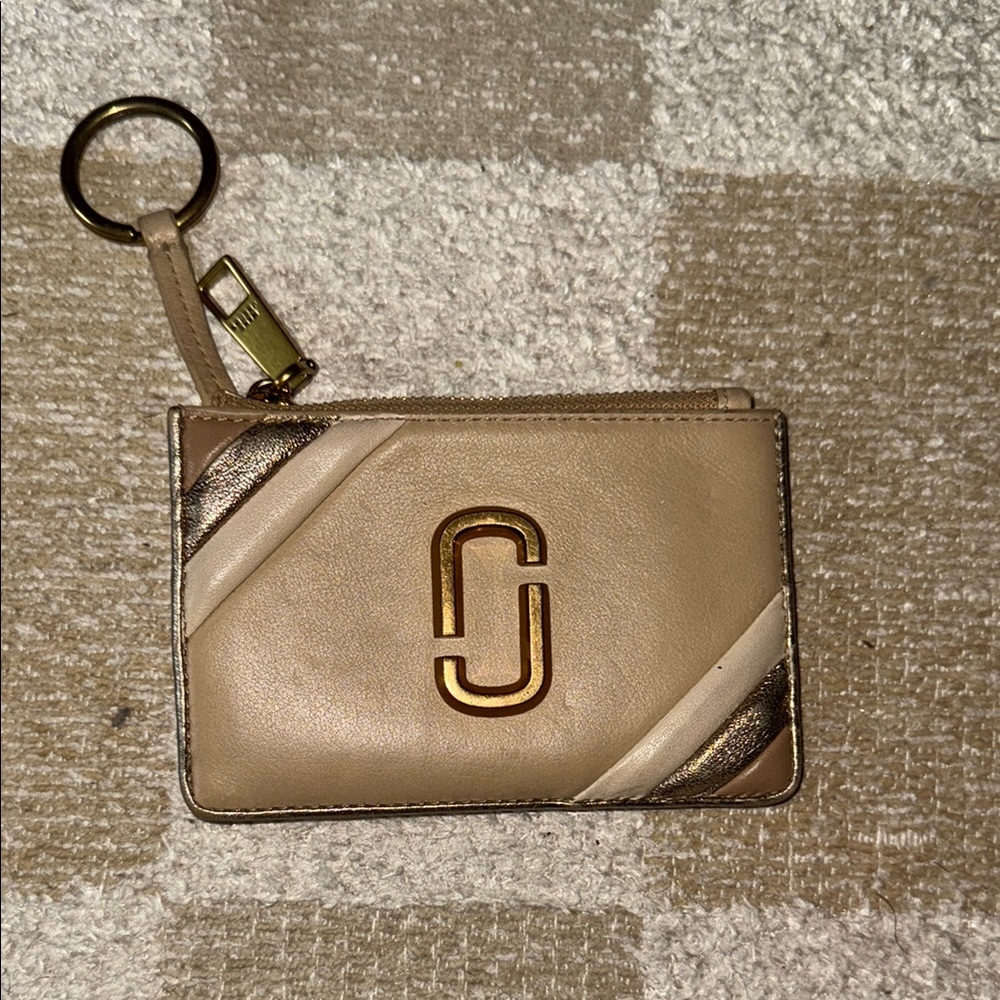 Marc Jacobs Tan Card Holder with Gold Logo